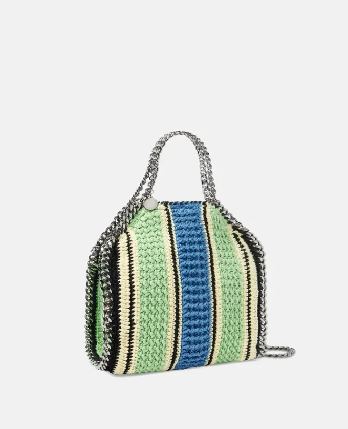 Falabella Striped Cotton Crochet Mini Tote Bag Falabella Striped Cotton Crochet Mini Tote Bag