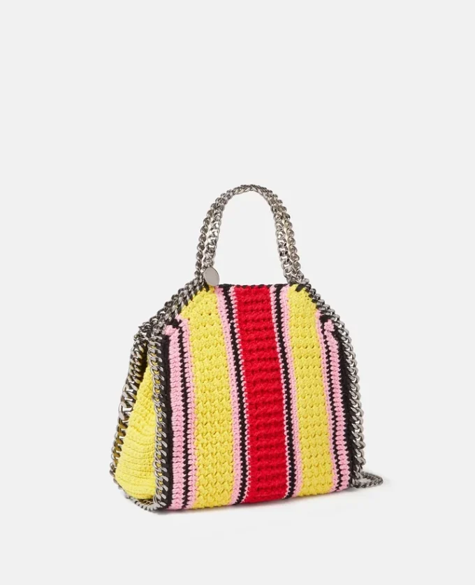 Falabella Striped Cotton Crochet Mini Tote Bag Falabella Striped Cotton Crochet Mini Tote Bag