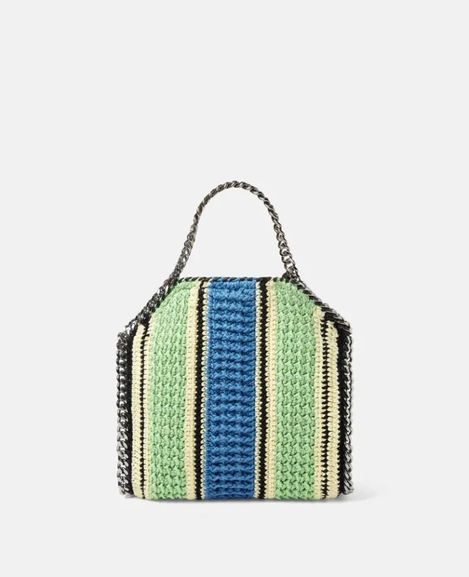 Falabella Striped Cotton Crochet Mini Tote Bag Falabella Striped Cotton Crochet Mini Tote Bag