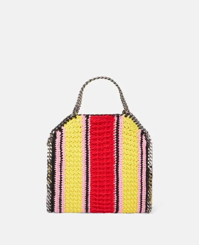 Falabella Striped Cotton Crochet Mini Tote Bag Falabella Striped Cotton Crochet Mini Tote Bag