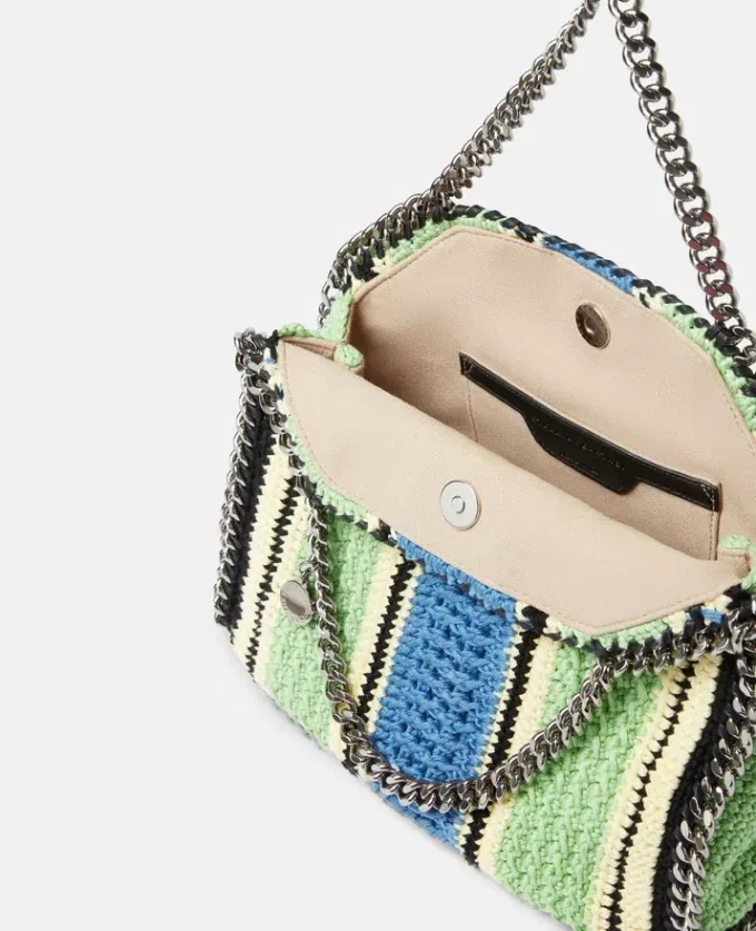 Falabella Striped Cotton Crochet Mini Tote Bag Falabella Striped Cotton Crochet Mini Tote Bag