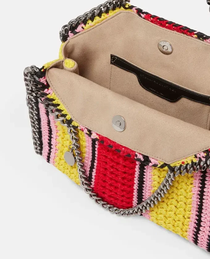 Falabella Striped Cotton Crochet Mini Tote Bag Falabella Striped Cotton Crochet Mini Tote Bag