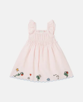 Floral Embroidered Linen-Blend Dress