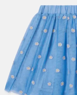 Floral-Embroidered Tulle Skirt