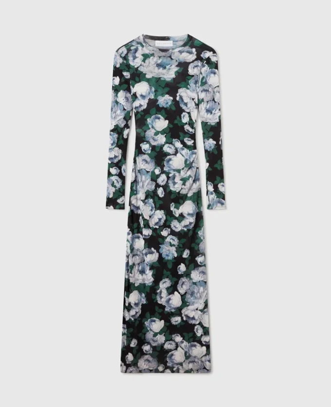 Floral Long-Sleeve Mesh Midi Dress Floral Long-Sleeve Mesh Midi Dress