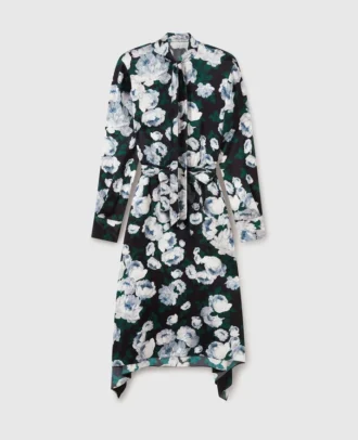 Floral Long-Sleeve Mesh Midi Dress