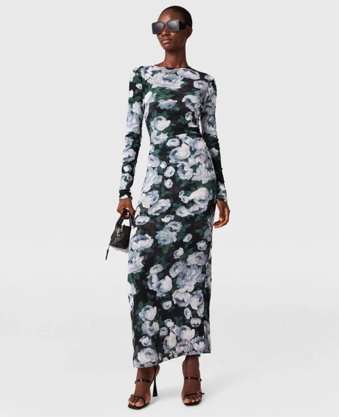 Floral Long-Sleeve Mesh Midi Dress Floral Long-Sleeve Mesh Midi Dress