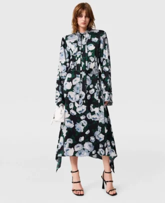 Floral Long-Sleeve Mesh Midi Dress
