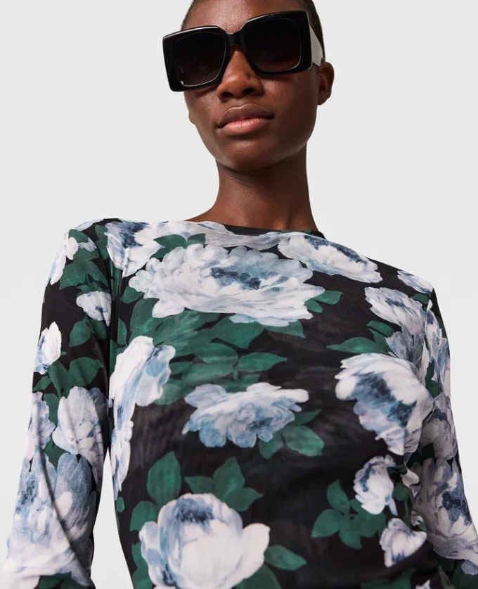 Floral Long-Sleeve Mesh Midi Dress Floral Long-Sleeve Mesh Midi Dress