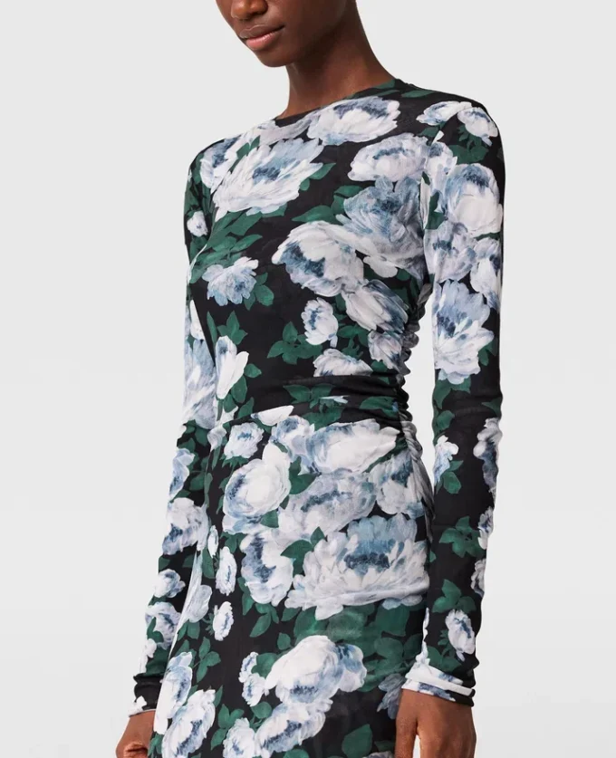 Floral Long-Sleeve Mesh Midi Dress Floral Long-Sleeve Mesh Midi Dress