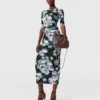 Floral Three-Quarter-Sleeve Mesh Top Floral Three-Quarter-Sleeve Mesh Top