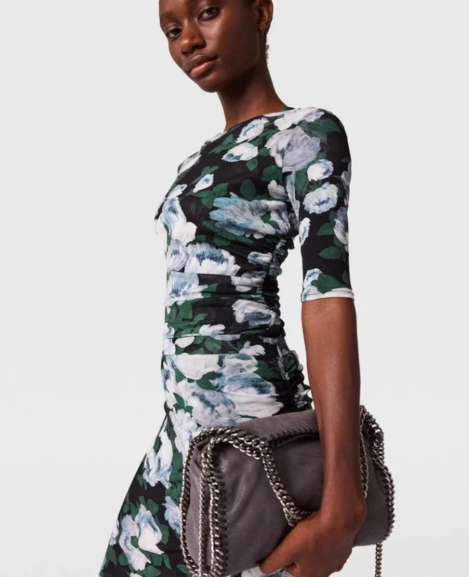 Floral Three-Quarter-Sleeve Mesh Top Floral Three-Quarter-Sleeve Mesh Top