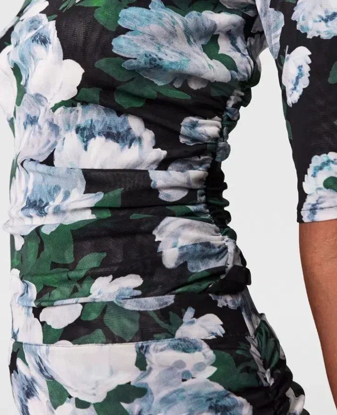 Floral Three-Quarter-Sleeve Mesh Top Floral Three-Quarter-Sleeve Mesh Top