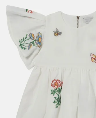 Flower Embroidered Cap-Sleeve Dress
