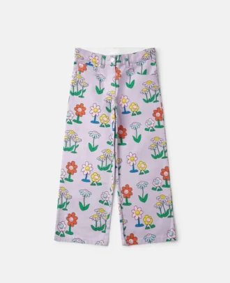 Flower Print Straight-Leg Denim Jeans