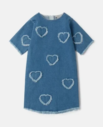 Fringed-Heart Patch Stretch-Denim Dress