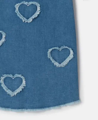Fringed-Heart Patch Stretch-Denim Dress