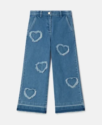 Fringed-Heart Patch Stretch-Denim Jeans