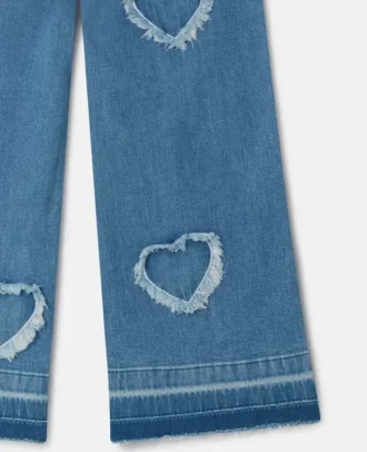 Fringed-Heart Patch Stretch-Denim Jeans