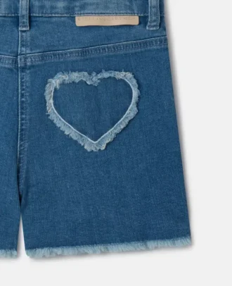Fringed-Heart Patch Stretch-Denim Shorts
