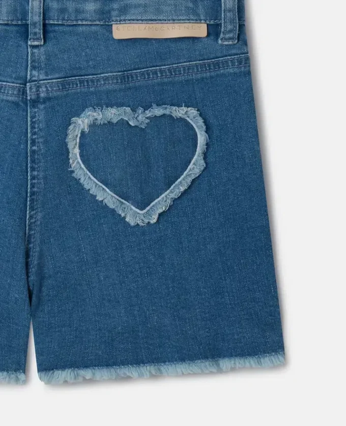 Fringed-Heart Patch Stretch-Denim Shorts Fringed-Heart Patch Stretch-Denim Shorts