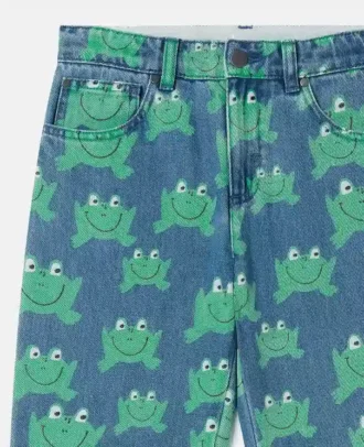 Frog Print Straight-Leg Denim Jeans