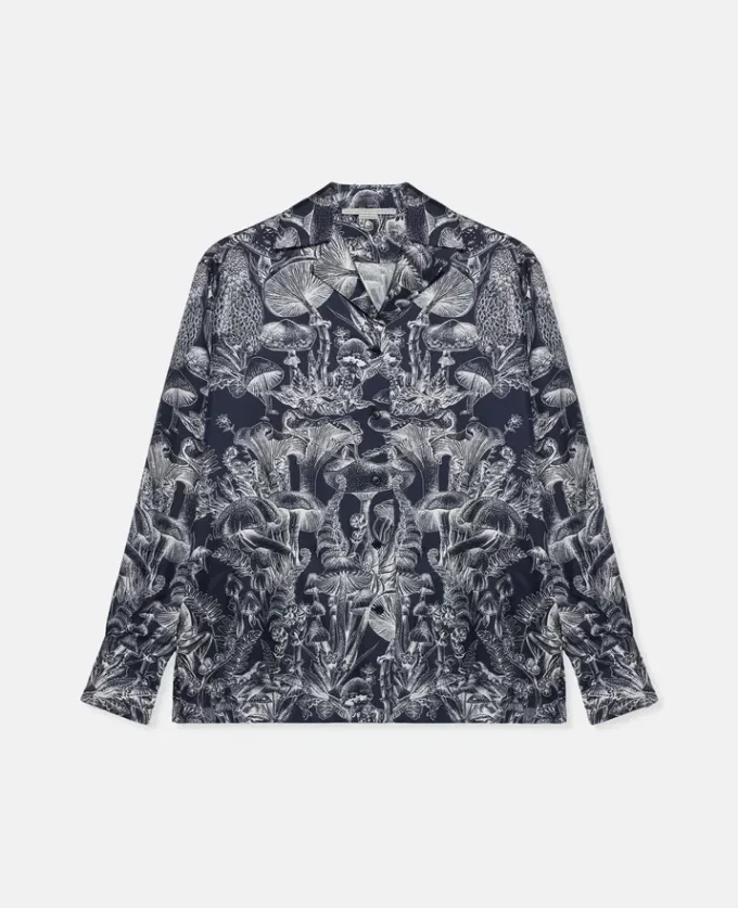 Fungi Forest Print Silk Pyjama Shirt Fungi Forest Print Silk Pyjama Shirt