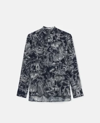 Fungi Forest Print Silk Shirt