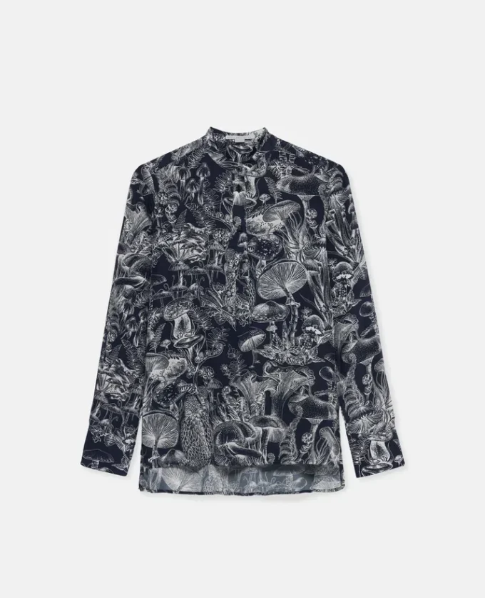 Fungi Forest Print Silk Shirt Fungi Forest Print Silk Shirt