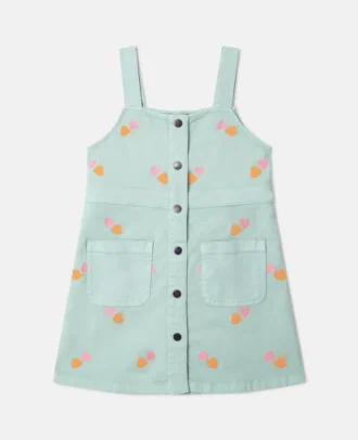 Heart-Embroidered Gabardine Dress
