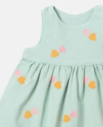 Heart-Embroidered Gabardine Dress