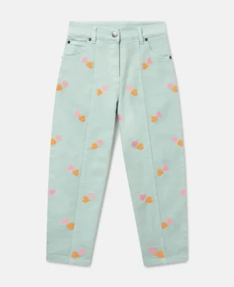 Heart-Embroidered Gabardine Trousers