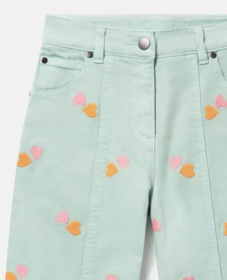 Heart-Embroidered Gabardine Trousers