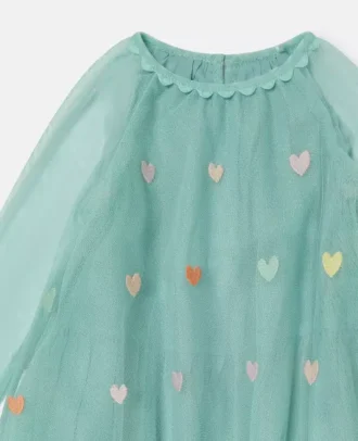 Heart Embroidered Long-Sleeve Dress