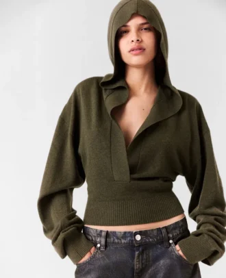 Hooded Long-Sleeve Cropped Sweater