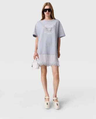Lace-Insert Graphic T-Shirt Dress