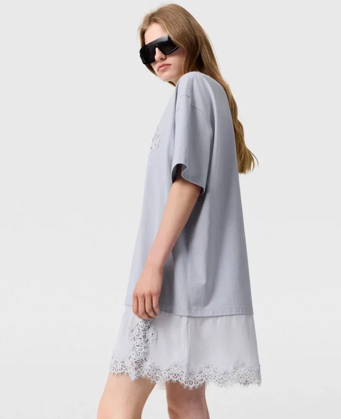 Lace-Insert Graphic T-Shirt Dress Lace-Insert Graphic T-Shirt Dress