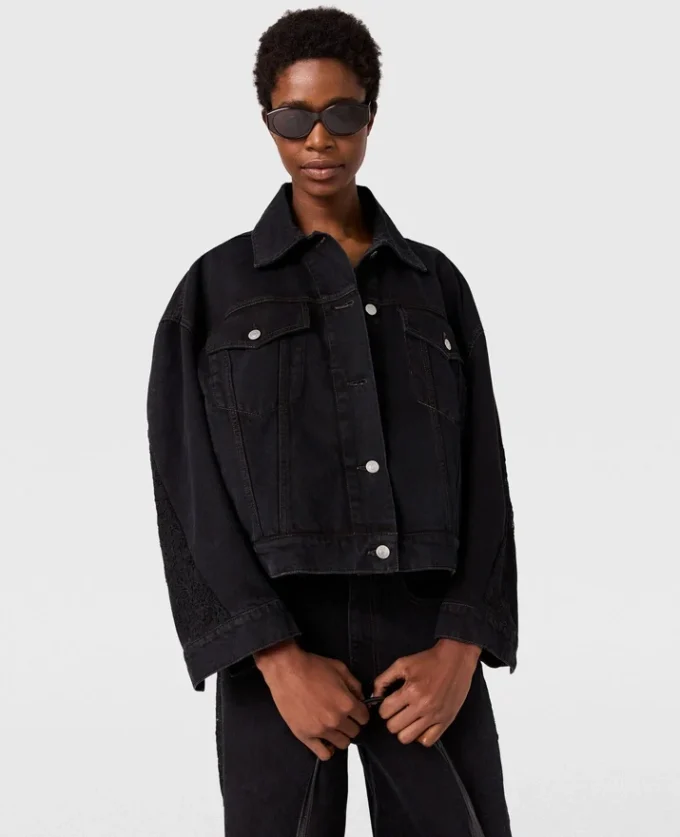 Lace-Insert Paneled Denim Jacket Lace-Insert Paneled Denim Jacket