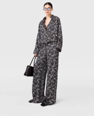 Lace Print Oversized Drawstring Pants