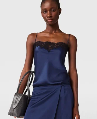 Lace-Trim Satin Top