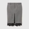 Lace-Trimmed Pinstripe Midi Skirt Lace-Trimmed Pinstripe Midi Skirt
