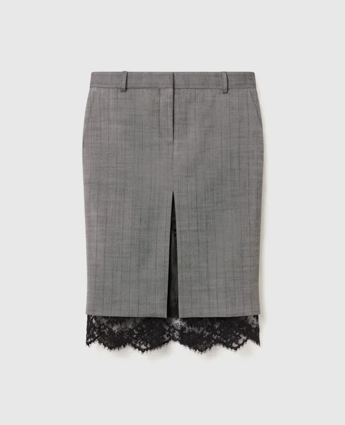 Lace-Trimmed Pinstripe Midi Skirt Lace-Trimmed Pinstripe Midi Skirt