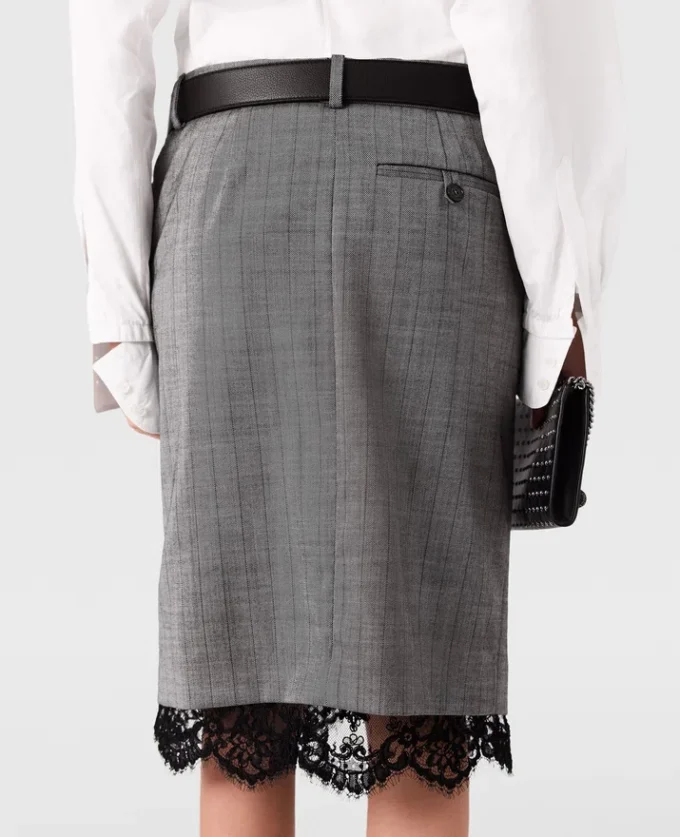 Lace-Trimmed Pinstripe Midi Skirt Lace-Trimmed Pinstripe Midi Skirt