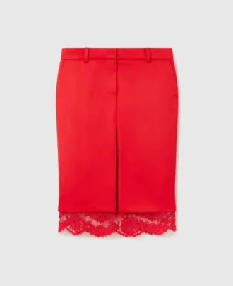 Lace-Trimmed Satin Midi Skirt