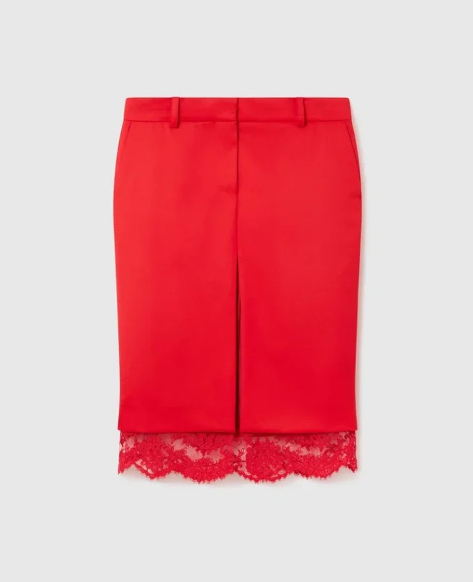 Lace-Trimmed Satin Midi Skirt Lace-Trimmed Satin Midi Skirt