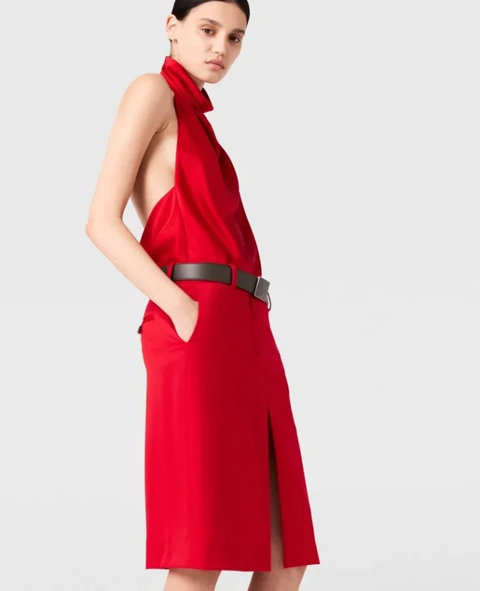 Lace-Trimmed Satin Midi Skirt Lace-Trimmed Satin Midi Skirt