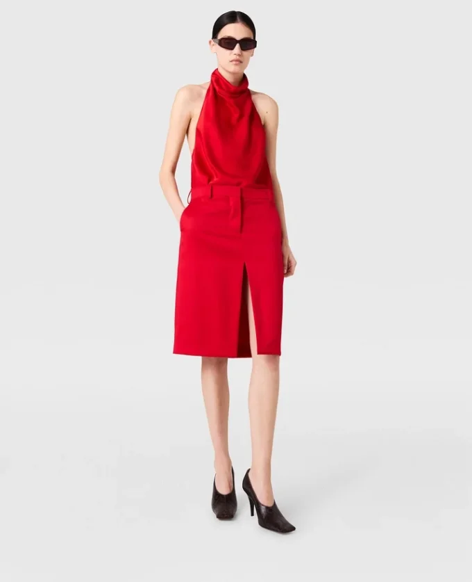Lace-Trimmed Satin Midi Skirt Lace-Trimmed Satin Midi Skirt