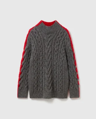 Laced Sleeves Cableknit Turtleneck Sweater
