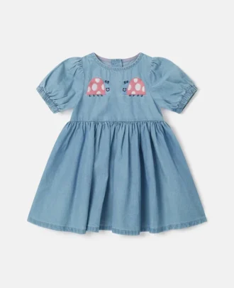 Ladybird-Embroidered Denim Dress