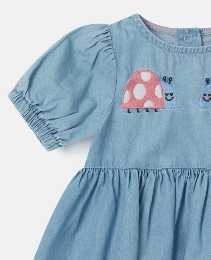 Ladybird-Embroidered Denim Dress Ladybird-Embroidered Denim Dress